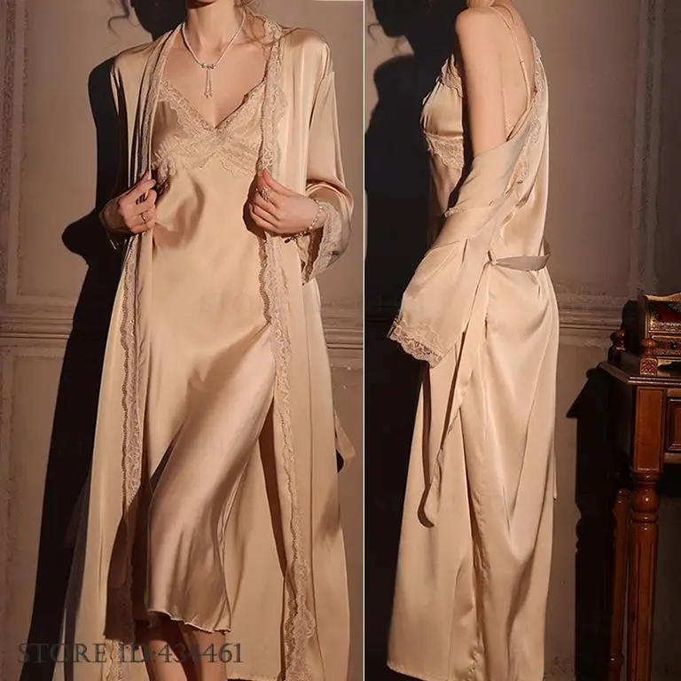 Feminino longo robe 2 pçs conj - Robe Silk Women avaliação e preço