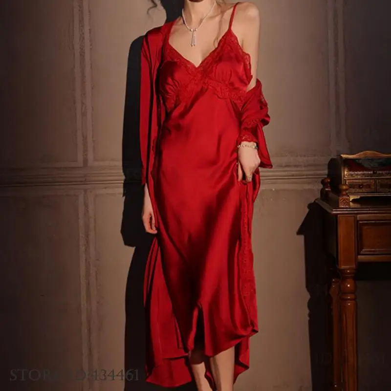 Feminino longo robe 2 pçs conj - Robe Silk Women avaliação e preço